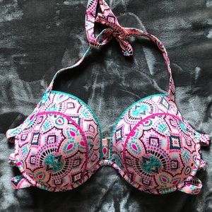 Women’s Pink Coral Print Strappy Side Bikini Top
